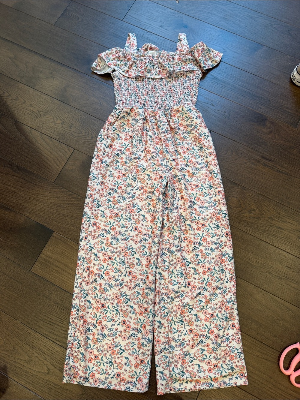 Tahari Girls Floral Off-Shoulder Jumpsuit with Blue Accents Size 10 - C72-077